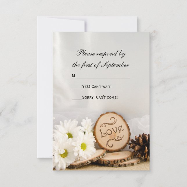 Rustic White Daisies Woodland Wedding RSVP Card (Front)