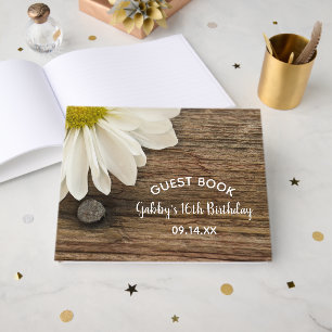 Rustic White Daisy and Barn Wood Country Birthday Guest Book