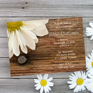 Rustic White Daisy and Barn Wood Quinceanera Invitation