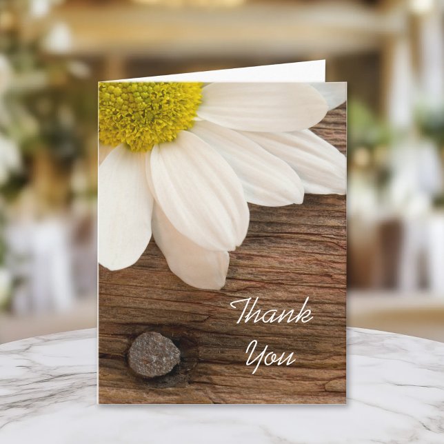 Rustic White Daisy and Brown Barn Wood Thank You Card (Creator Uploaded)