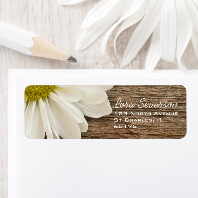 Rustic White Daisy Brown Barn Wood Return Address (Insitu)