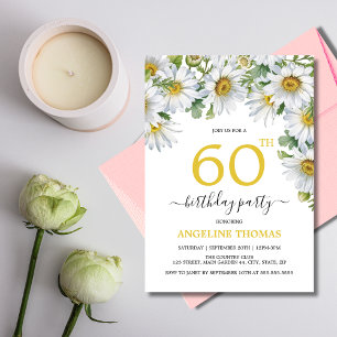 Rustic White Daisy Floral Botanical Birthday Invitation