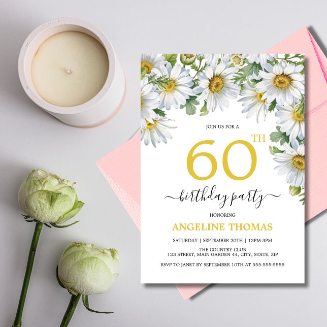 Rustic White Daisy Floral Botanical Birthday Invitation (Creator Uploaded)