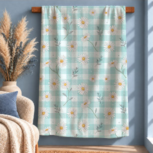 Rustic White Daisy Gingham Sage Blanket Design