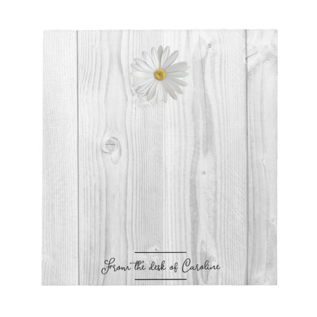 Rustic White Daisy Personalised Notepad (Front)