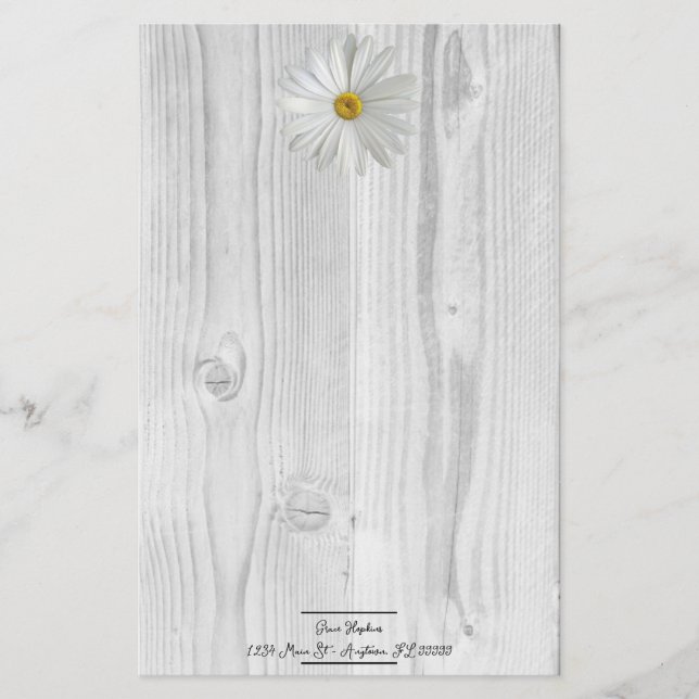 Rustic White Daisy Personalised Stationery (Front)