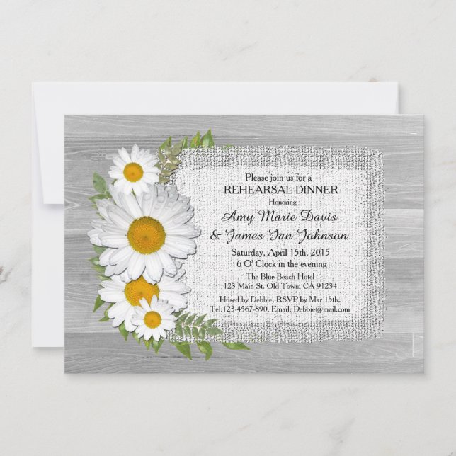 Rustic white daisy rehearsal dinner invites daisy2 (Front)