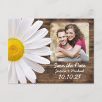 Rustic White Daisy Wood Photo Wedding Save Date