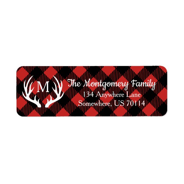 Rustic White Deer Antlers Buffalo Check Plaid (Front)