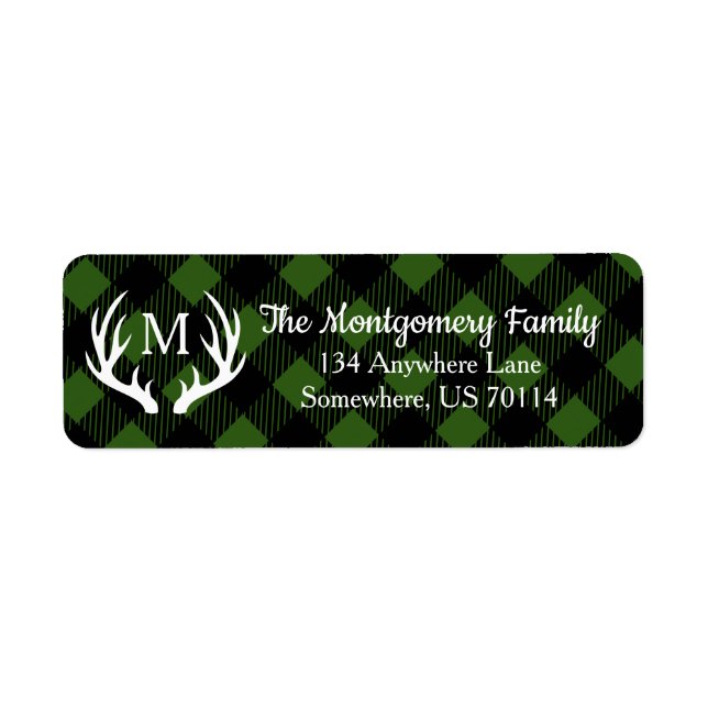 Rustic White Deer Antlers Buffalo Check Plaid (Front)