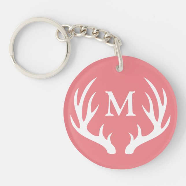 Rustic White Deer Antlers | Monogram Key Ring (Front)