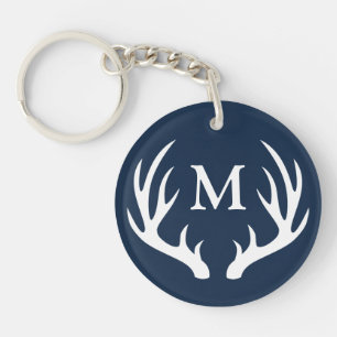 Rustic White Deer Antlers   Monogram Key Ring