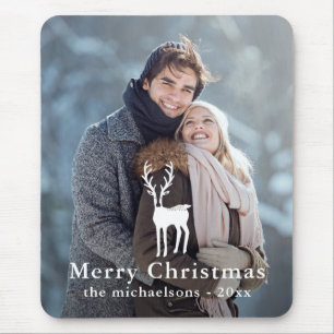 Rustic White Deer Christmas Holiday Photo Mouse Mat