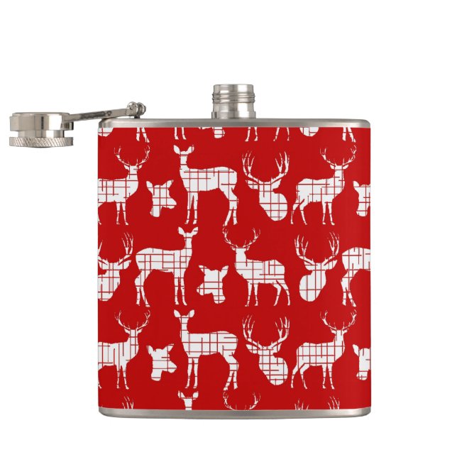 Rustic White Deer on Red Vinyl Wrapped Flask (Opened)