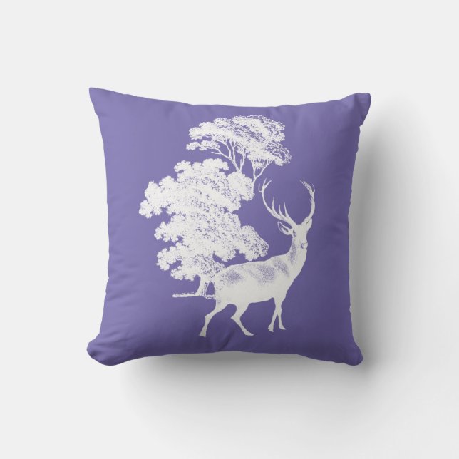 Rustic White Deer Silhouette on Periwinkle Blue Cushion (Front)