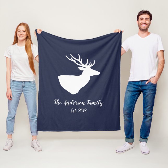 Rustic White Deer Silhouette | Personalised Fleece Blanket (In Situ)