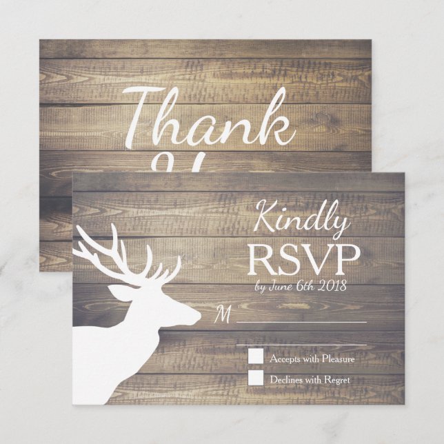 Rustic White Deer Wood Planks | Wedding RSVP (Front/Back)