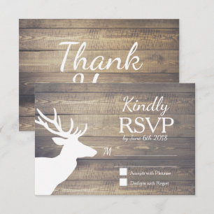 Rustic White Deer Wood Planks Wedding RSVP