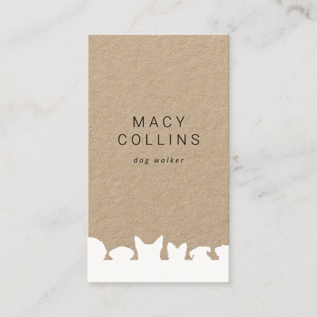 Rustic white dog silhouette kraft business card (Front)