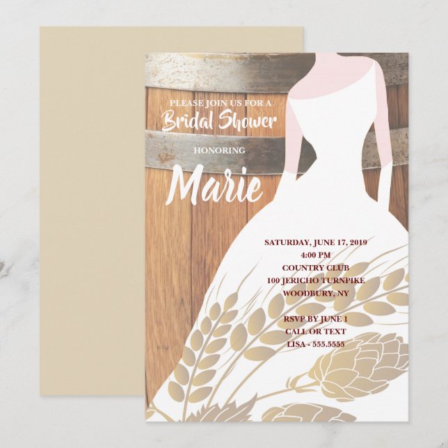 Rustic white dress beer hops keg Bridal Shower Invitation (Front/Back)