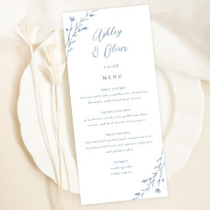 Rustic White & Dusty Blue Floral Wedding Menu Card