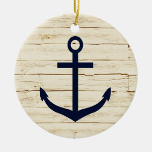 Rustic White Faux Wood with Anchor Ceramic Tree Decoration