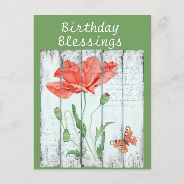 Rustic White Fence Floral Inspirational Birthday Postcard (Front)