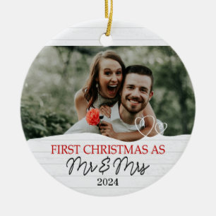Rustic White First Christmas as Mr. & Mrs. Ceramic Tree Decoration