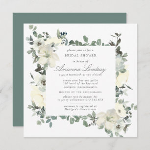 Rustic White Floral Botanical Bridal Shower Invitation