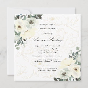 Rustic White Floral Botanical Bridal Shower Invitation