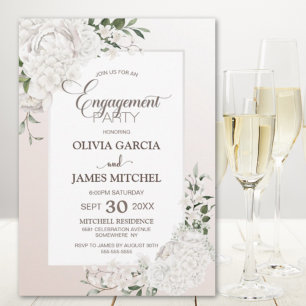 Rustic White Floral Engagement Party Invitation