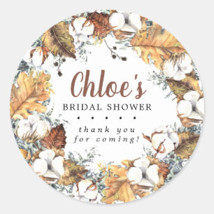 Rustic White Floral Fall Bridal Shower Thank You Classic Round Sticker