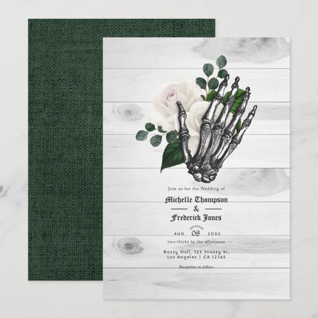 Rustic White Floral Gothic Wedding Invitation (Front/Back)