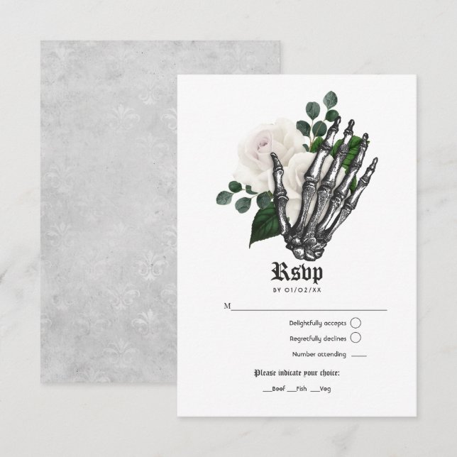 Rustic White Floral Gothic Wedding RSVP Card (Front/Back)