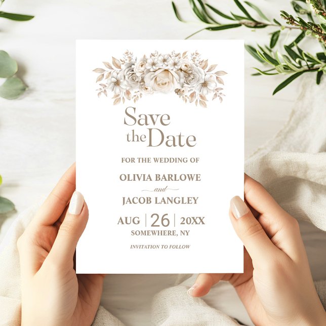Rustic White Floral Wedding Save the Date Invitation (Creator Uploaded)