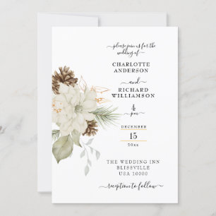 Rustic White Floral with Pinecone Invitation