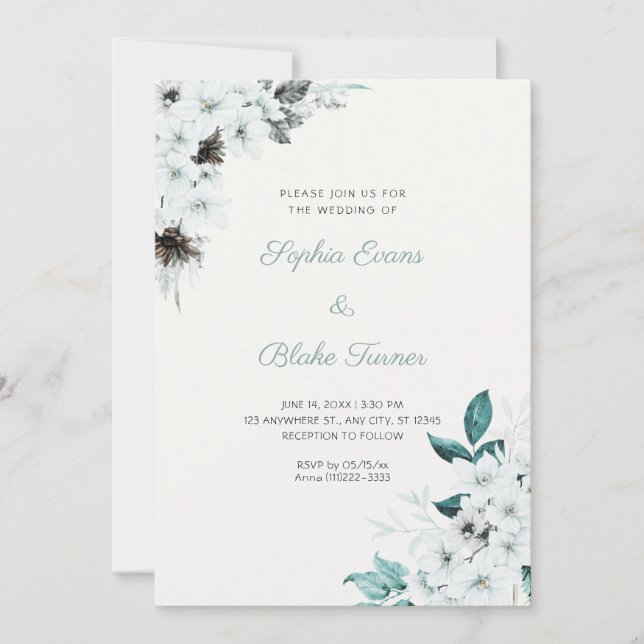 Rustic White Flowers Boho Off White Wedding Invitation (Front)