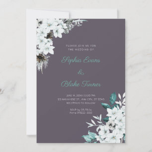 Rustic White Flowers Boho Smoke Grey Wedding Invitation