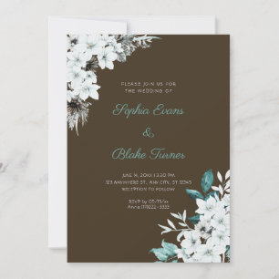 Rustic White Flowers Boho Wood Brown Wedding Invitation