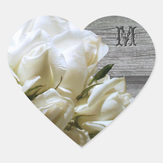 Rustic White Flowers Monogram Heart Envelope Seals (Front)