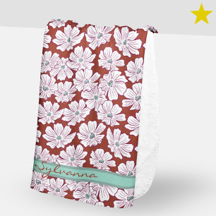 Rustic White Flowers Sketch Red Teal Custom Name Sherpa Blanket