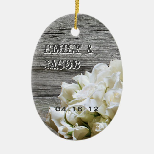 Rustic White Flowers Wedding Favour Ornament (Front)