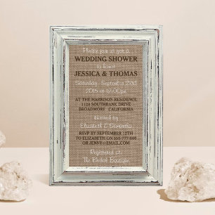 Rustic White Frame & Burlap Wedding Shower Invitation