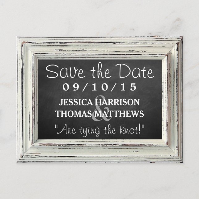 Rustic White Frame & Chalkboard Wedding Collection Announcement Postcard (Front)