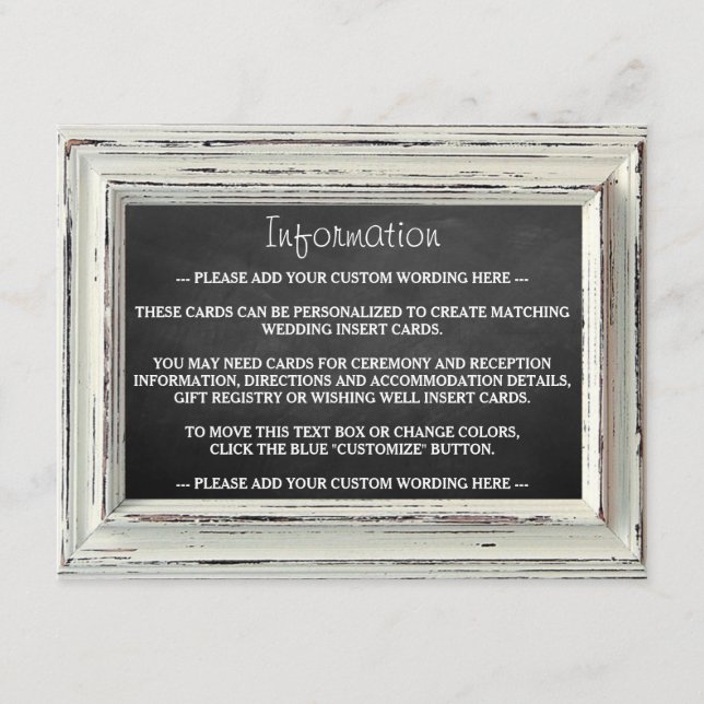 Rustic White Frame & Chalkboard Wedding Collection Enclosure Card (Front)