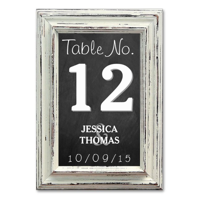 Rustic White Frame & Chalkboard Wedding Collection Table Number (Front)