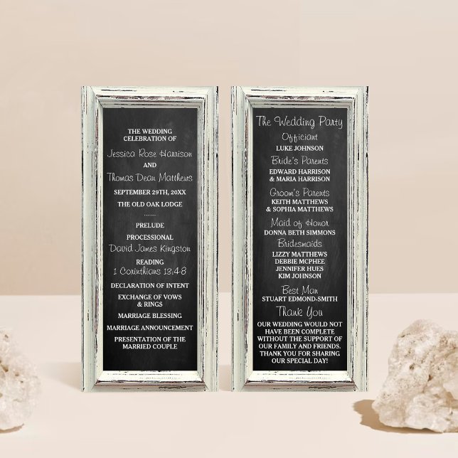 Rustic White Frame & Chalkboard Wedding Program Rack Card (Creator Uploaded)