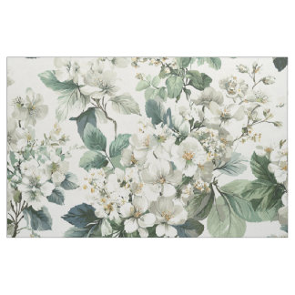 Rustic White Green Botanical Vintage Boho Floral Fabric