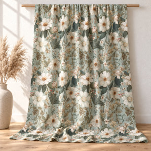 Rustic White Green Botanical Vintage Boho Floral Fabric