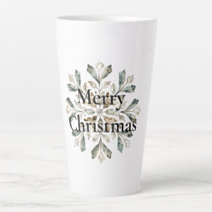 Rustic White Green Christmas Snowflake Latte Mug